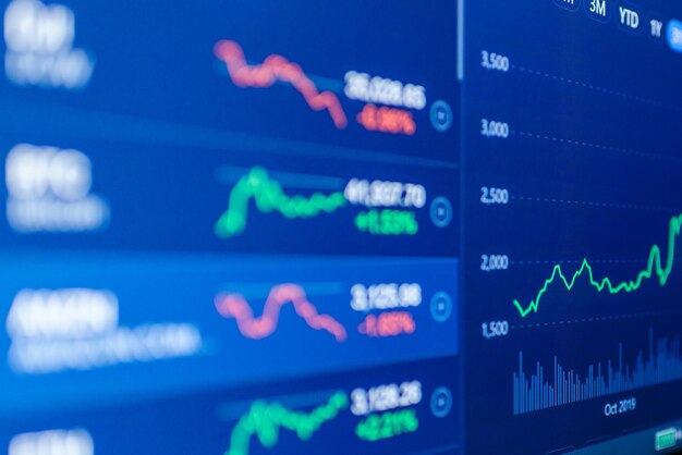 grow stock market trading graph in graphic conceptfinancial investment or economic trends business design abstract finance backgroundlow angle shot