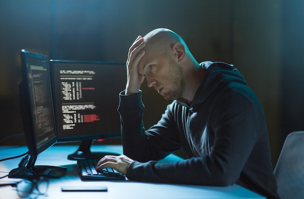 hacker having problem with computer cyber attack