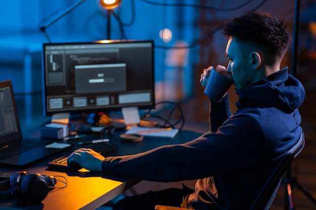 hacker using computer virus for cyber attack