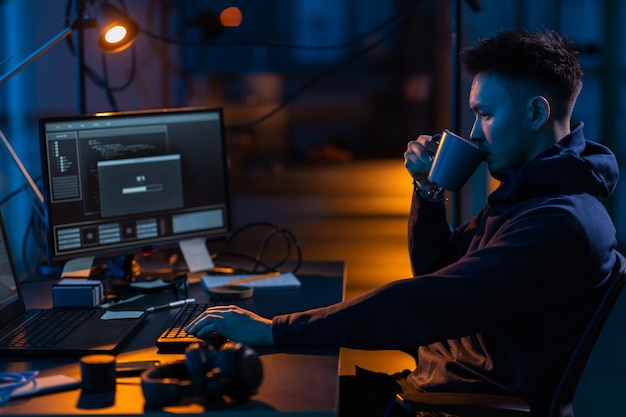 hacker using computer virus for cyber attack