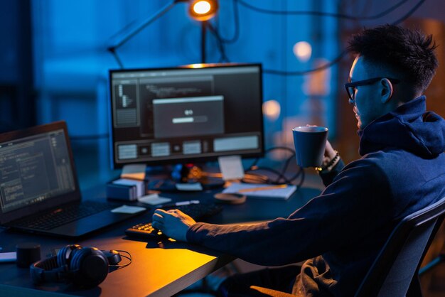 hacker using computer virus for cyber attack