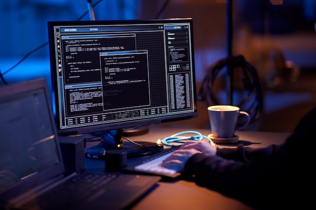 hacker using computer virus for cyber attack