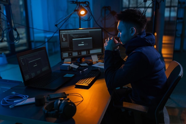 hacker using computer virus for cyber attack