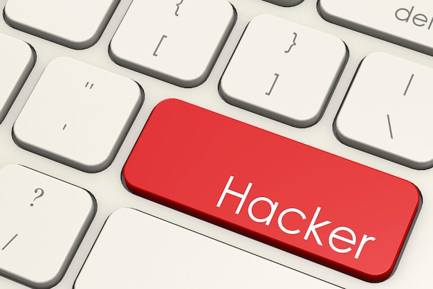 hacker word on red laptop keyboard