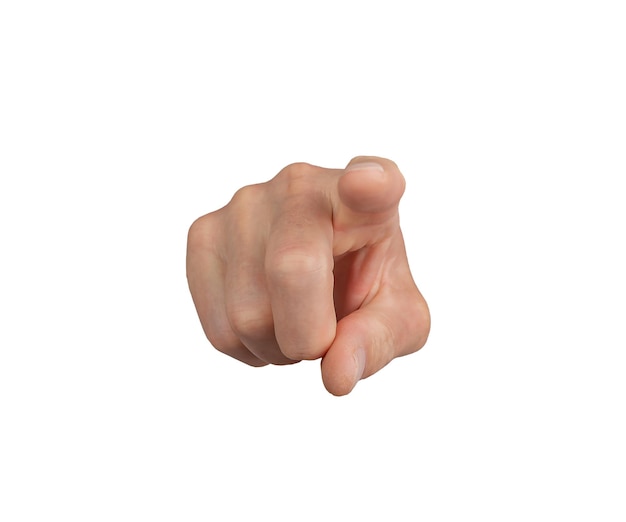 hand gesture pointing indicating choice with index finger isolated white background human concept