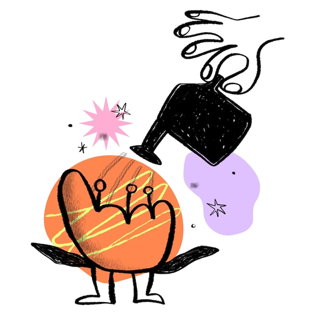 Hand watering flower png sticker plant doodle transparent background