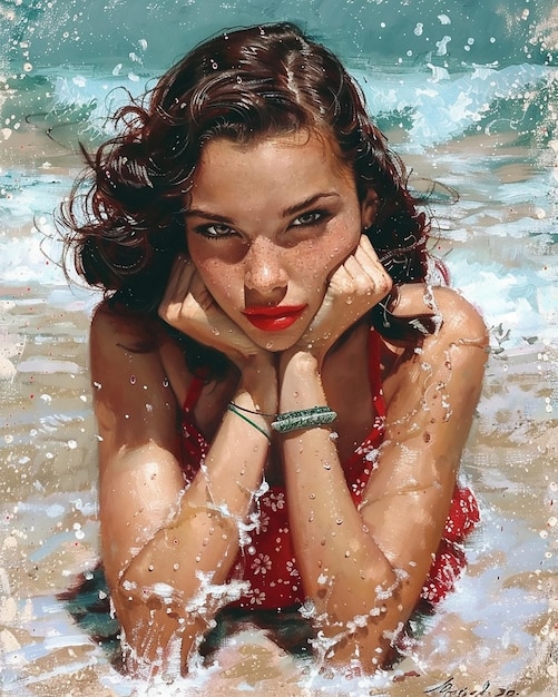 Happy beautiful young woman at the beach