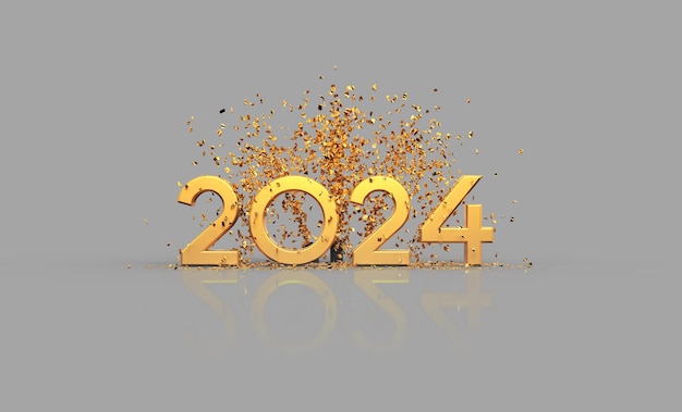 Happy new year 2024 greeting card with confetti and fireworks