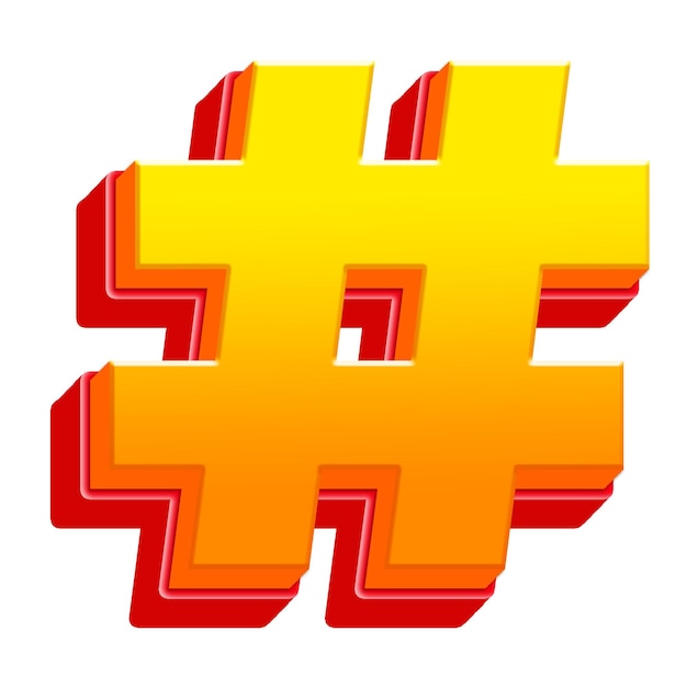 Hashtag sign png 3D gradient yellow layer symbol transparent background