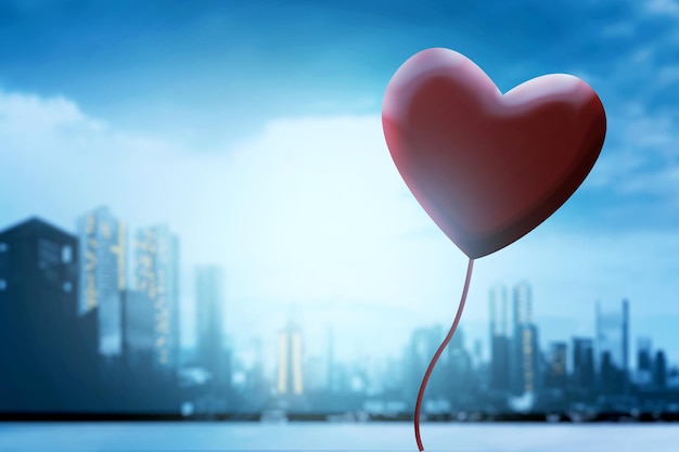 Heart hanging with a night scene background. Valentines day