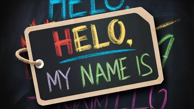 Hello my name is tag on background