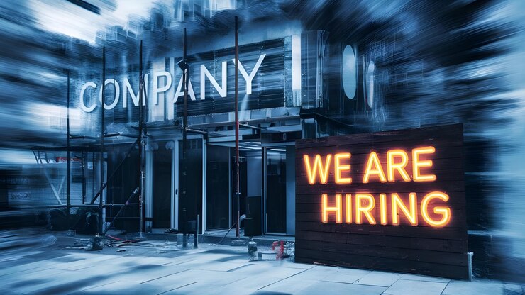Hiring now neon text social media post design Ai generative