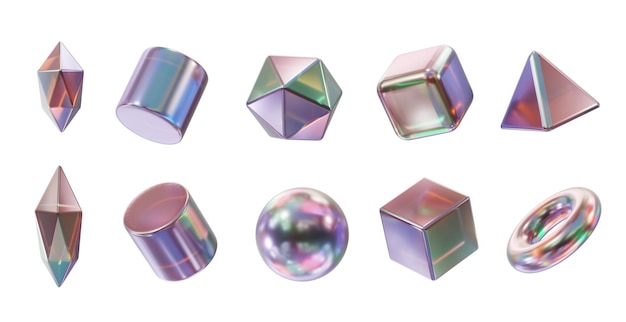 Hologram geometry shape pack set isolated background 3d rendering without AI generated