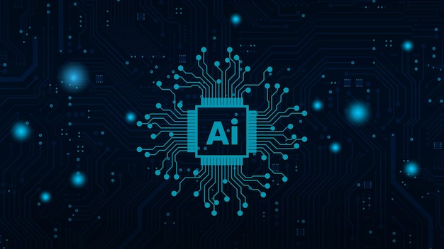 Horizontal Artificial intelligence background with circuit board
