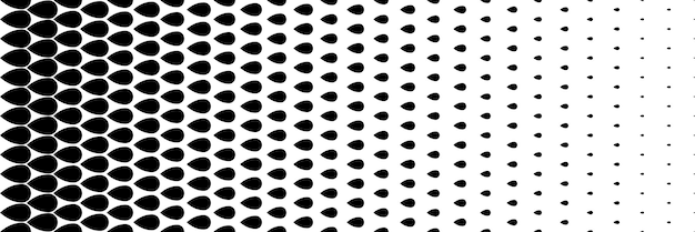 horizontal black halftone of dewdrop shape design for pattern and background