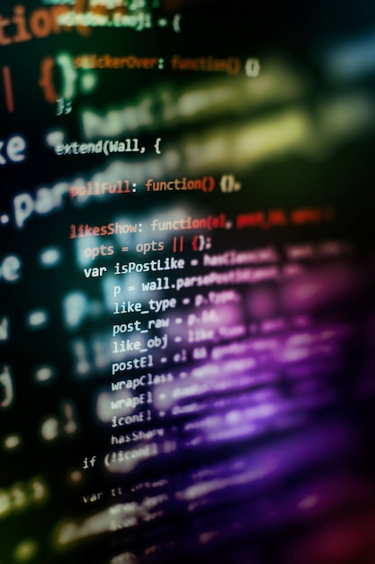 html5 in editor for website development. website html code on the laptop display closeup photo.