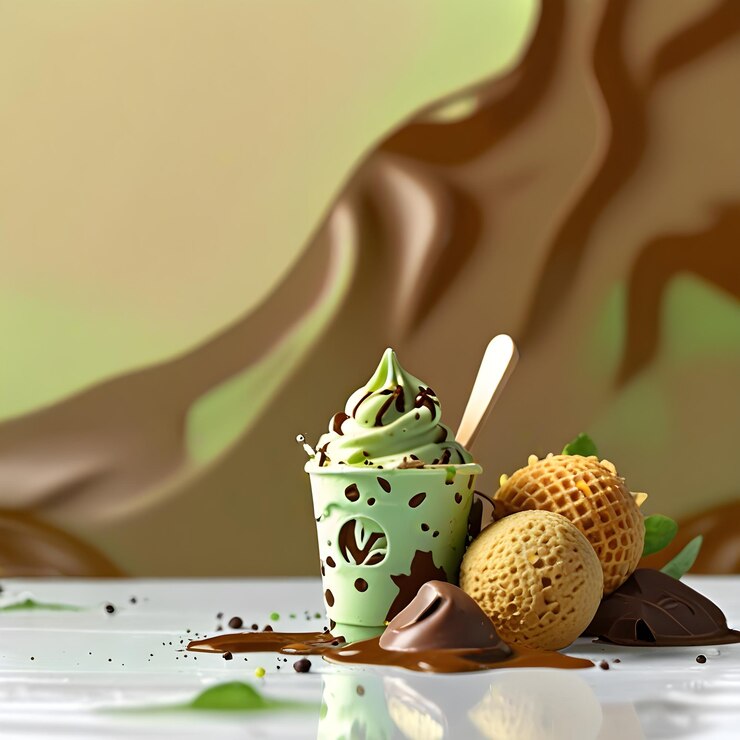 Ice cream chocolate milk nuts chocolaty background Ice cream mockup social media post background de