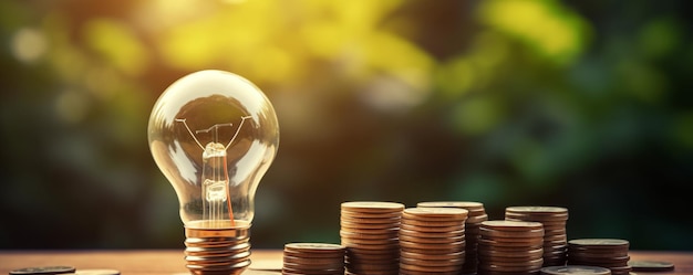 Idea of renewable energy and energy saving Energy saving light bulb and tree growing