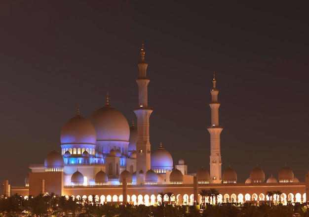 Illuminated mosque at night