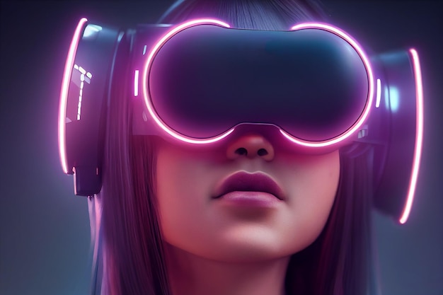 illustration of silhouette wearing virtual reality devicevr working and playing in digital world