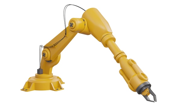 Industrial robot arm against white background