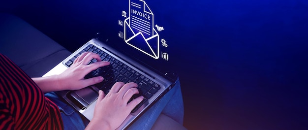 invoice and online digital statements concept using touch with invoice icons on virtual screen financial report and bank management with online payment concept einvoice invoice