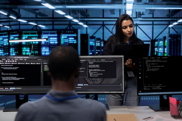 it professionals in server room deploying error checking utilities