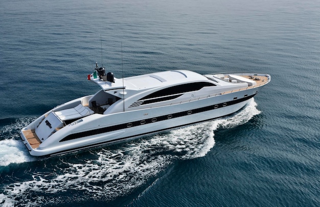 italy, tuscany, viareggio, tecnomar velvet 100' luxury yacht, aerial view