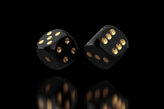 Kasino Gambling Konsept. Svarte spillterninger i flukt på svart bakgrunn. 3D-gjengivelse