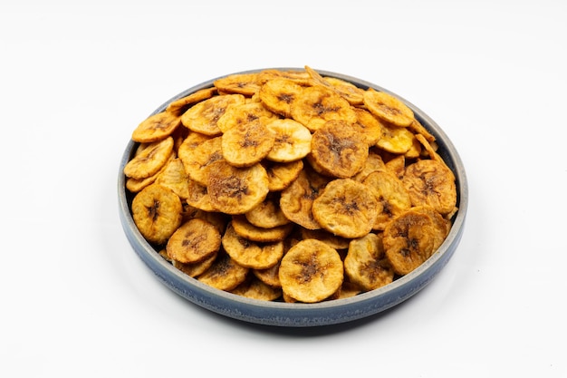 Kerala chips or Banana chips cult snack item of KeralaIsolated image with white background