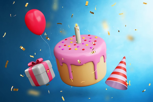 Kids birthday party decoration on 3d illustration