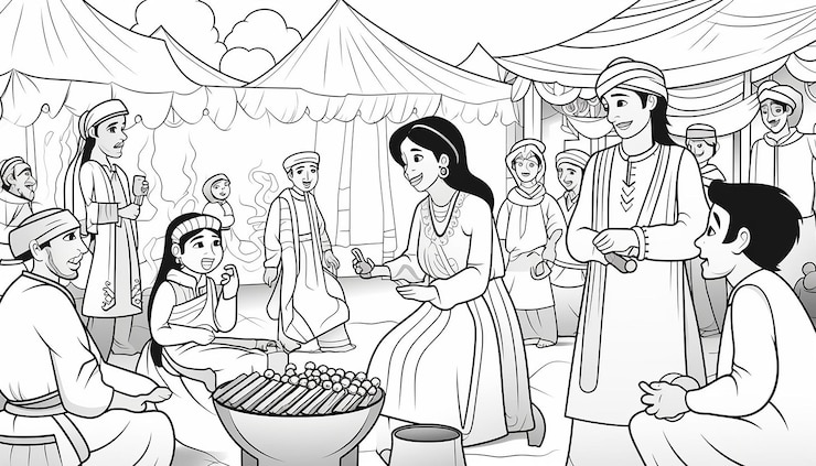 Foto kids coloring book lohri festival scene with people celebrating