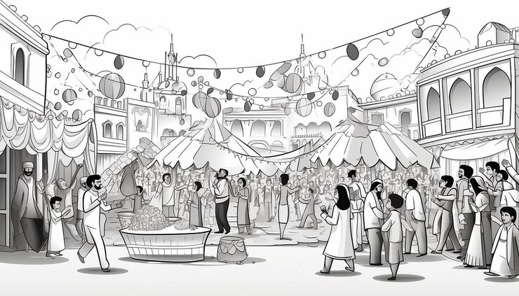 Foto kids coloring book lohri festival scene with people celebrating