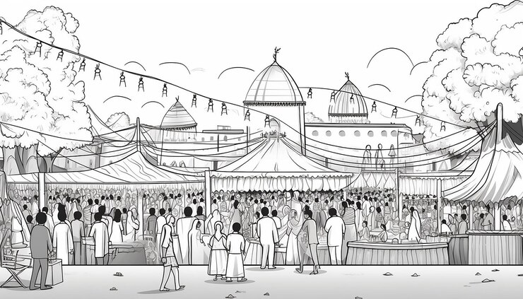 Foto kids coloring book lohri festival scene with people celebrating