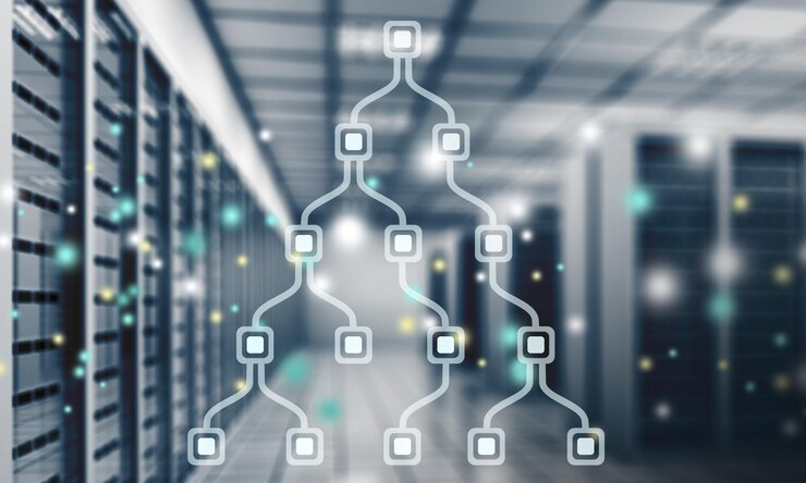 Foto korridor i et datasenter i drift fylt med rack-servere og superdatamaskiner.