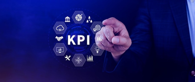 KPI Key Performance Indicator concept Management data System KPI connected database follow earnings operations and sales data Financial business data analytics graph dashboard