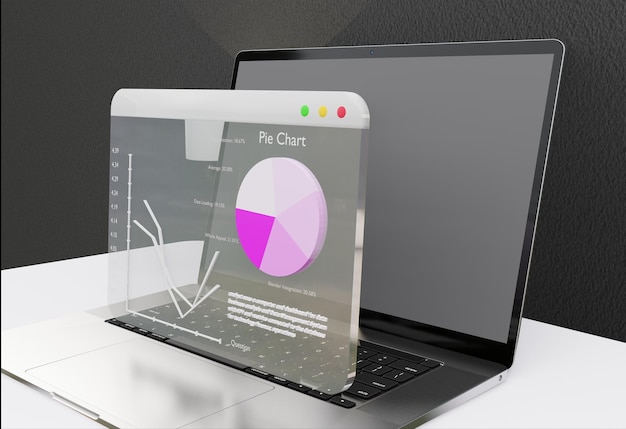 laptop desktop 3d illustration data analytics website seo algorithm ai ui ux programming generati
