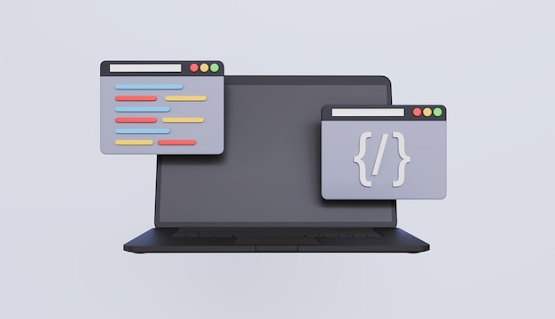 Laptop with programming source code coding icon coding screen web development concept