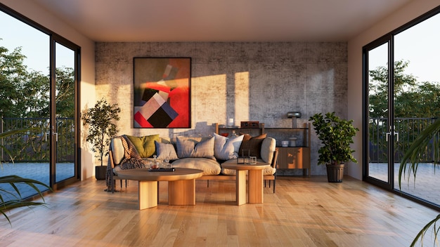 large luxury modern bright interiors living room mockup illustration 3d rendering image