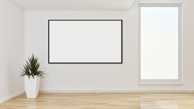 Large luxury modern bright interiors with mock up poster frame illustration 3D rendering