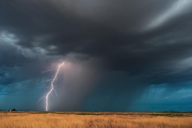 Lightning strikes from a strong monsoon thunderstorm near douglas arizona