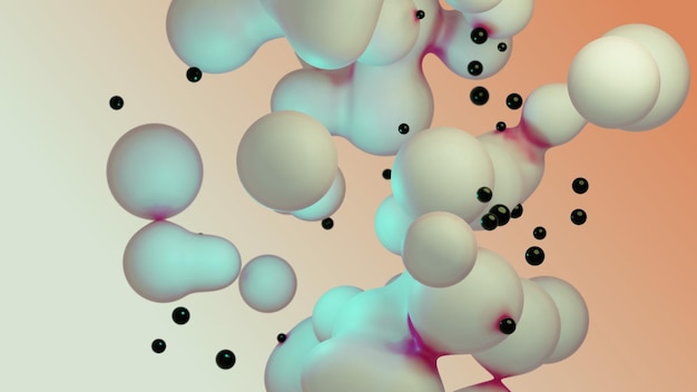 Liquid fluid dynamic abstract animated white metaball floating spheres blobs drops bubbles in