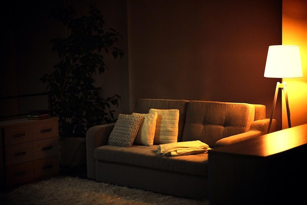 Living room design with sofa and lamp