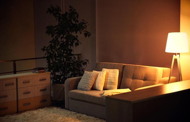 Living room design with sofa and lamp