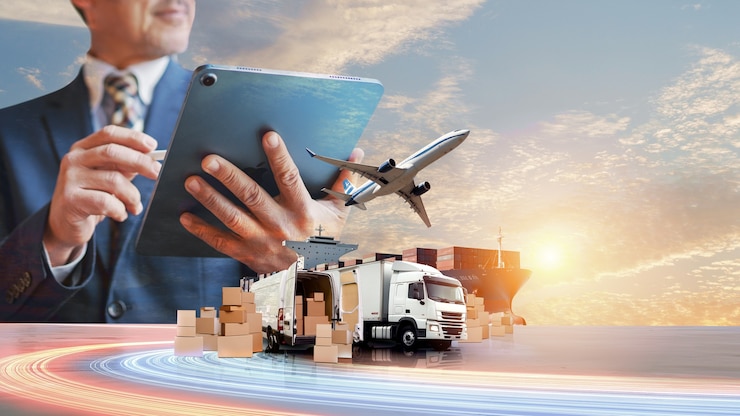 Foto logistics and transports collage design