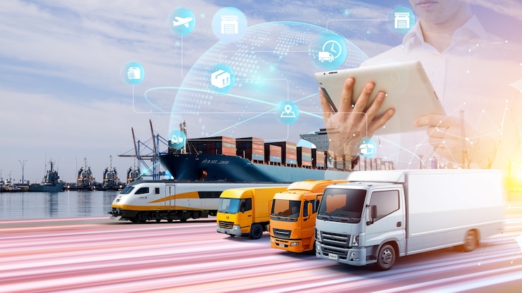 Foto logistics and transports collage design