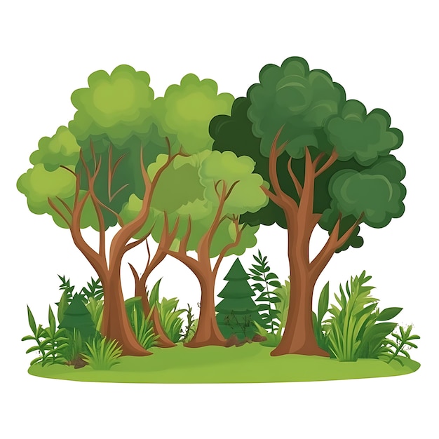 Lush Green Forest Illustration Vibrant Trees and Foliage in a Serene Natural Setting
