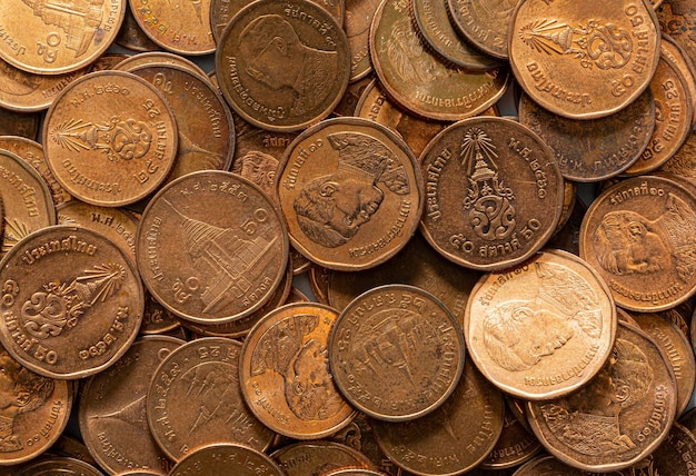 Macro Thai baht coin background,Macro coin,Double Exposure of Coins ,Coins macro shot,Money thai 