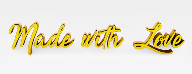 made with love. a calligraphic phrase. 3d logo in the style of hand calligraphy on a white uniform background with shadows. 3d rendering.