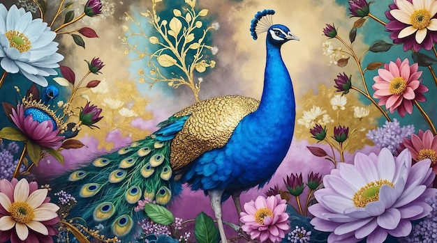 Majestic Peacock Amidst a Floral Fantasy